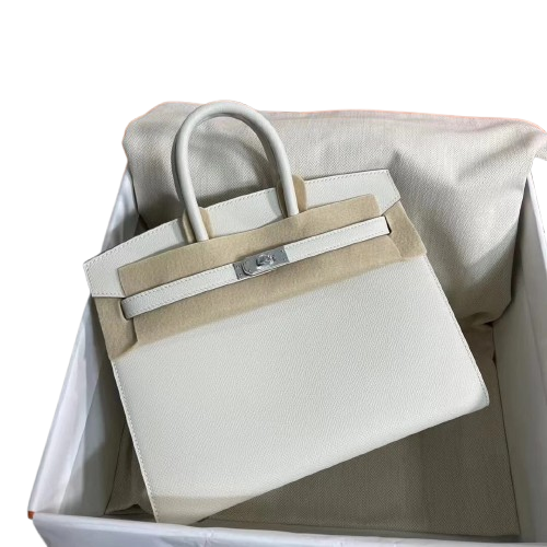 Birkin 25 Sellier 10 Craie Epsom Silver Hardware — Polished Top-Handle Bag