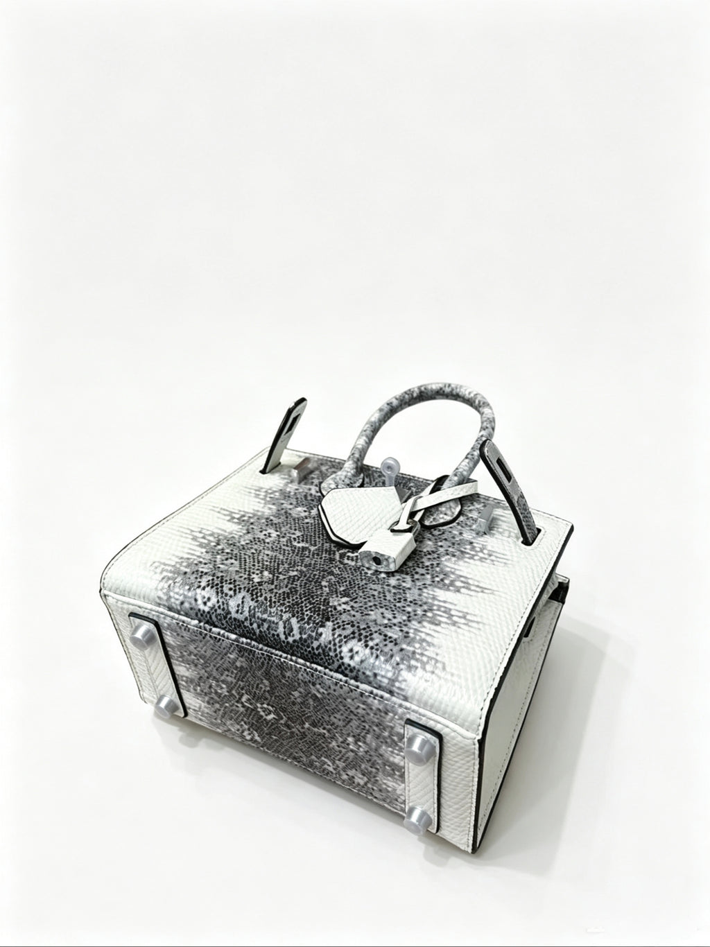 Mini Birkin 20cm Outer Stitching Tote Bag in Two-Tone Snow White Lizard Pattern — Versatile Top-Handle Handbag