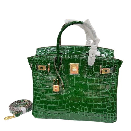 Birkin Emerald Shiny Niloticus Crocodile Gold Hardware — Streamlined Structured Bag