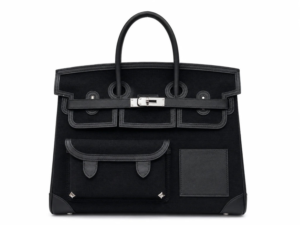 Birkin Cargo 35 in Noir Toile Goéland and Swift Leather (Palladium Hardware) — Refined Structured Tote