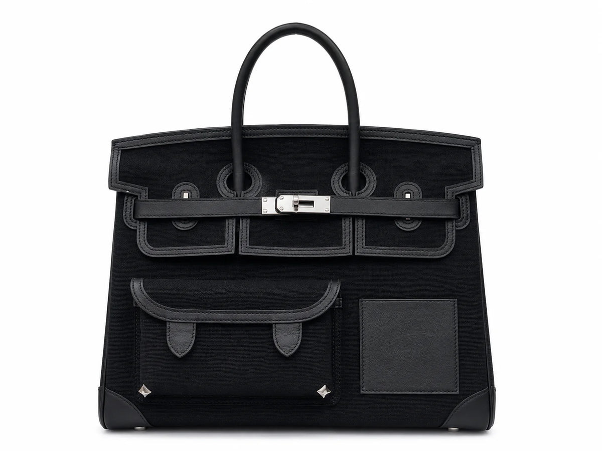 Birkin Cargo 35 in Noir Toile Goéland and Swift Leather (Palladium Hardware) — Refined Structured Tote