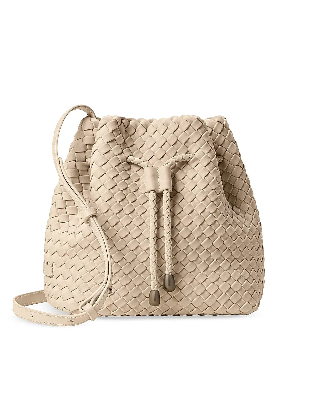 Neutral Woven Bucket Bag with Gunmetal Metal Fittings