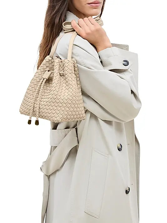 Neutral Woven Bucket Bag with Gunmetal Metal Fittings