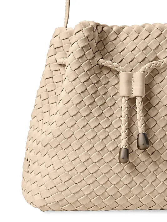 Neutral Woven Bucket Bag with Gunmetal Metal Fittings