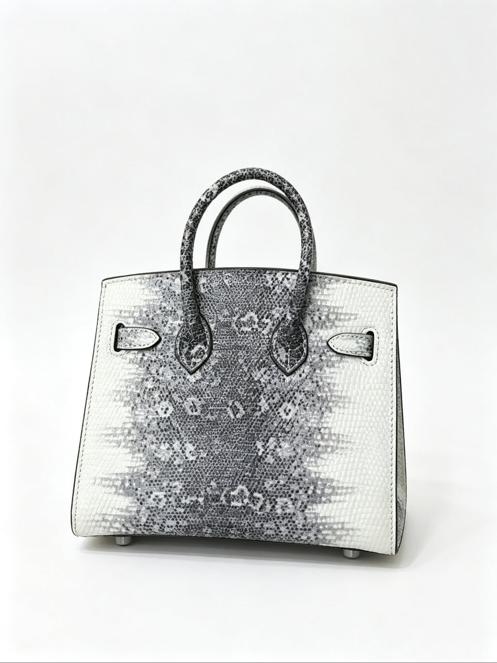 Mini Birkin 20cm Outer Stitching Tote Bag in Two-Tone Snow White Lizard Pattern — Versatile Top-Handle Handbag