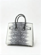 Mini Birkin 20cm Outer Stitching Tote Bag in Two-Tone Snow White Lizard Pattern — Versatile Top-Handle Handbag