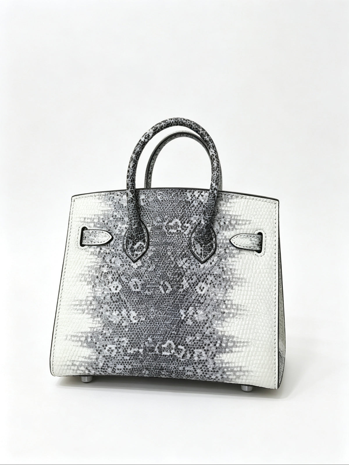 Mini Birkin 20cm Outer Stitching Tote Bag in Two-Tone Snow White Lizard Pattern — Versatile Top-Handle Handbag