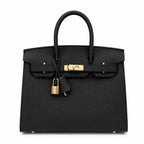 Birkin Style 25/30 Sellier in Noir Epsom Leather (Gold Hardware) — Polished Top-Handle Bag