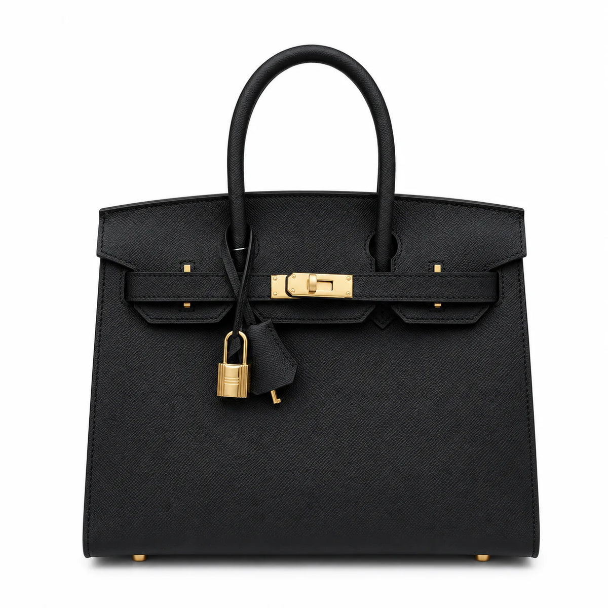 Birkin Style 25/30 Sellier in Noir Epsom Leather (Gold Hardware) — Polished Top-Handle Bag