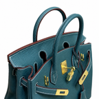 Birkin Style Retourne in Malachite Togo Leather (Gold Hardware) — Versatile Top-Handle Handbag
