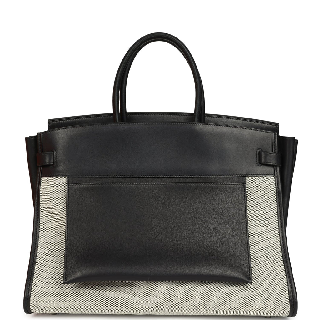 Birkin 35 A L'Envers Black-Ecru Toile H Canvas and Black Volupto Palladium Hardware — Streamlined Structured Bag