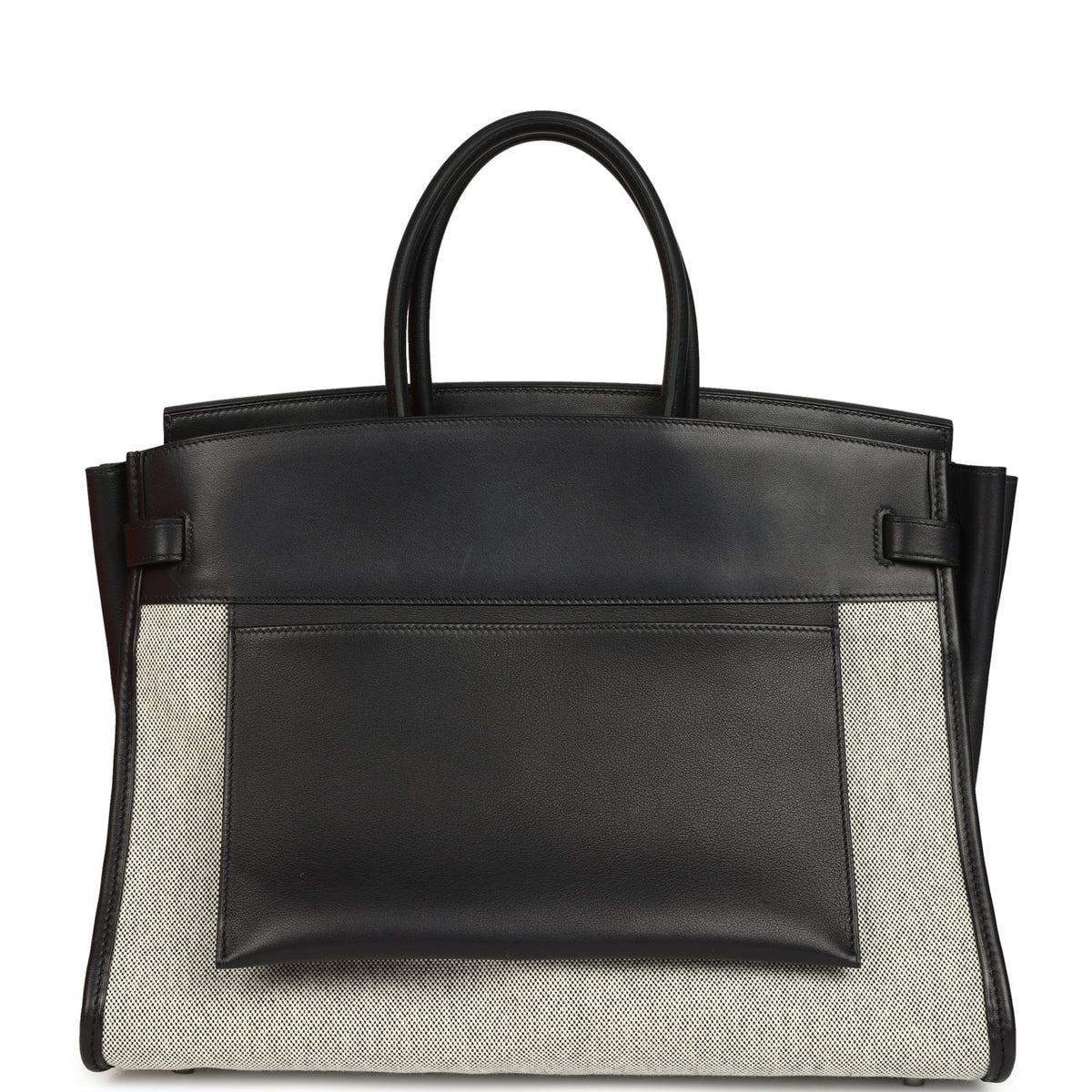 Birkin 35 A L'Envers Black-Ecru Toile H Canvas and Black Volupto Palladium Hardware — Streamlined Structured Bag