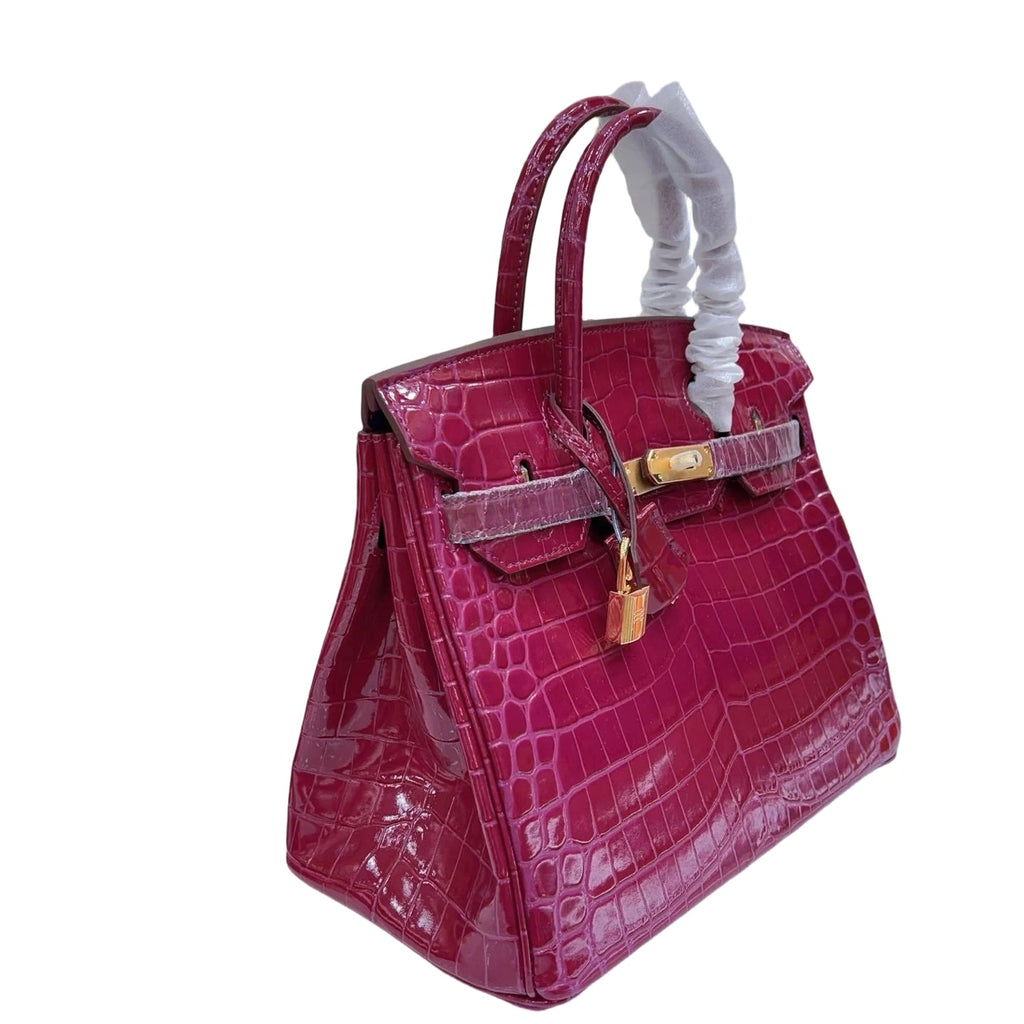 Birkin Style 25/30/35 Retourne in Rubis Crocodile-Embossed Leather (Gold Hardware) — Elegant Hand-Carry Design