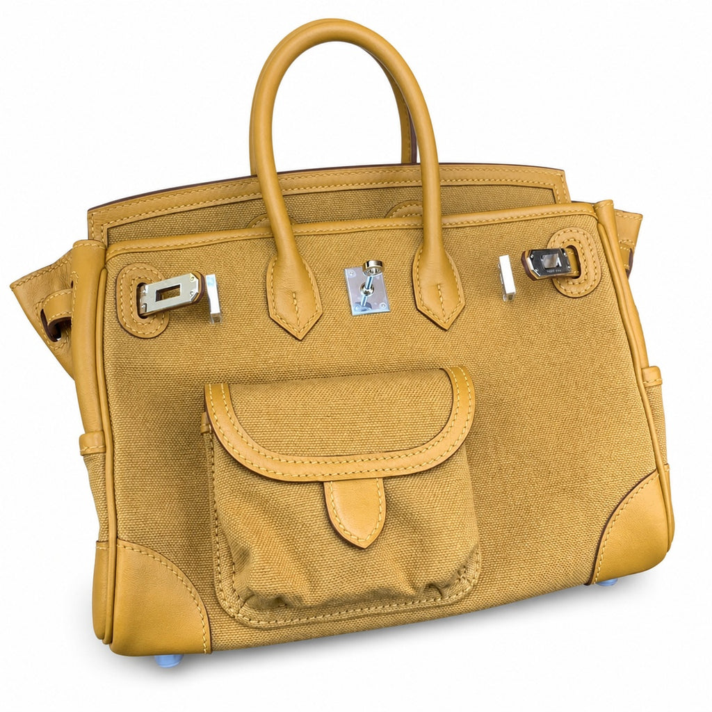 Birkin Cargo 25 in Sesame Toile Goéland and Swift Leather (Palladium Hardware) — Timeless Structured Handbag