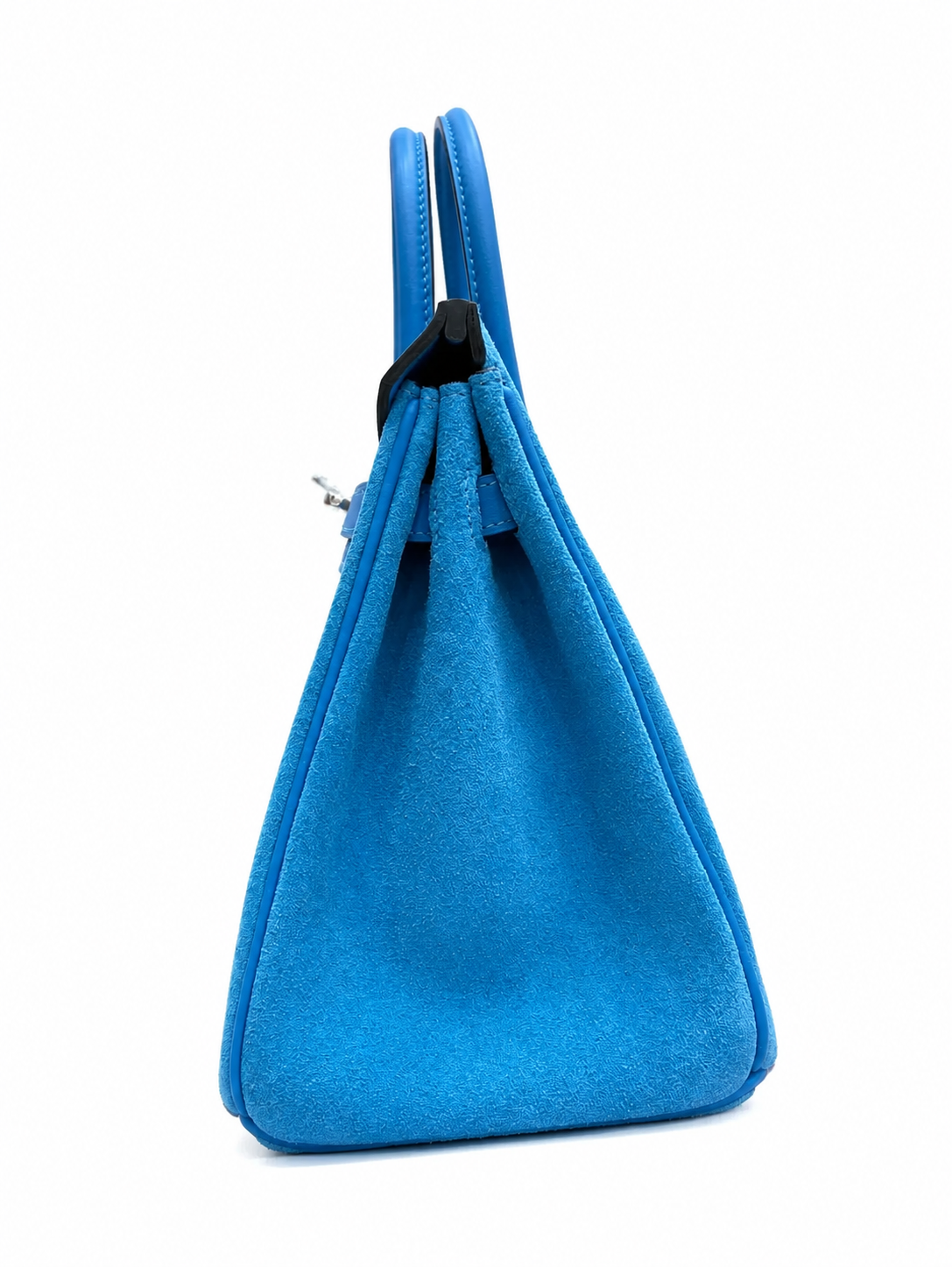 Birkin 25 Retourne in Bleu Zanzibar Swift Leather and Suede Grizzly (Palladium Hardware) — Polished Top-Handle Bag