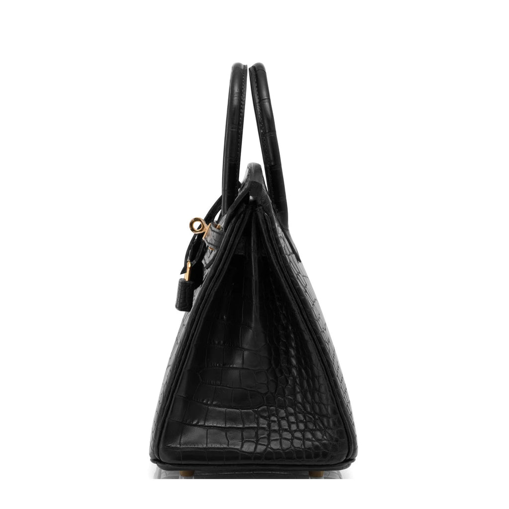 Black Matte Alligator Baby Birkin 20cm Gold Hardware — Streamlined Structured Bag