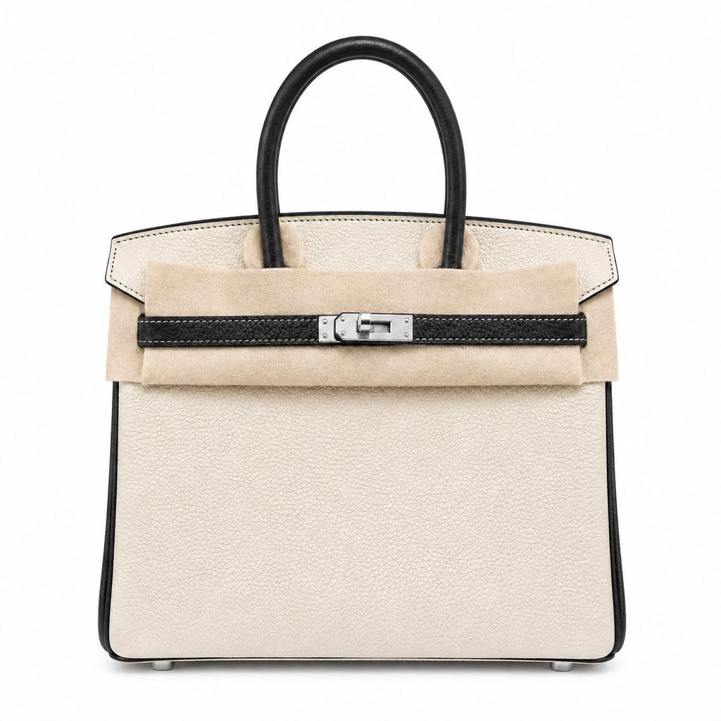 Birkin 25 Craie and Noir Togo Leather Bi-Color Bag — Versatile Top-Handle Handbag