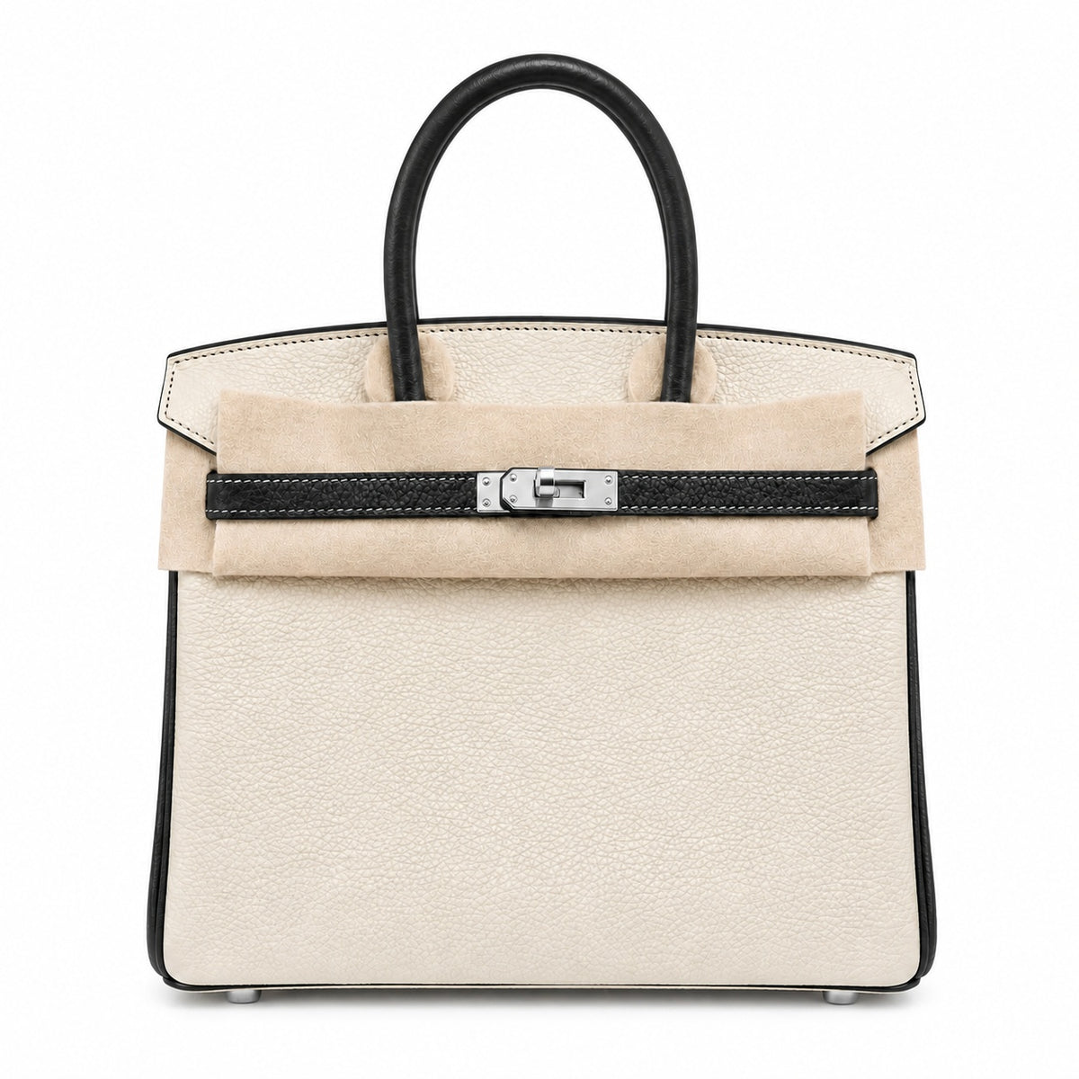 Birkin 25 Craie and Noir Togo Leather Bi-Color Bag — Versatile Top-Handle Handbag