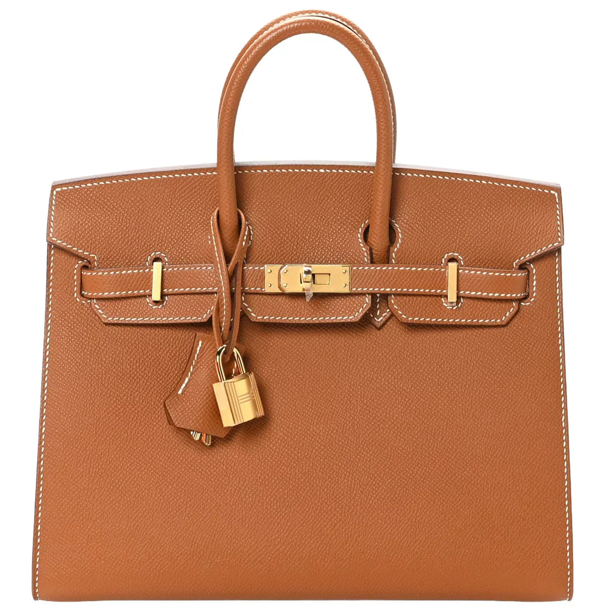 Birkin Sellier 25 Gold Epsom Leather Rolled Handles Gold Hardware — Classic Hand-Carry Tote