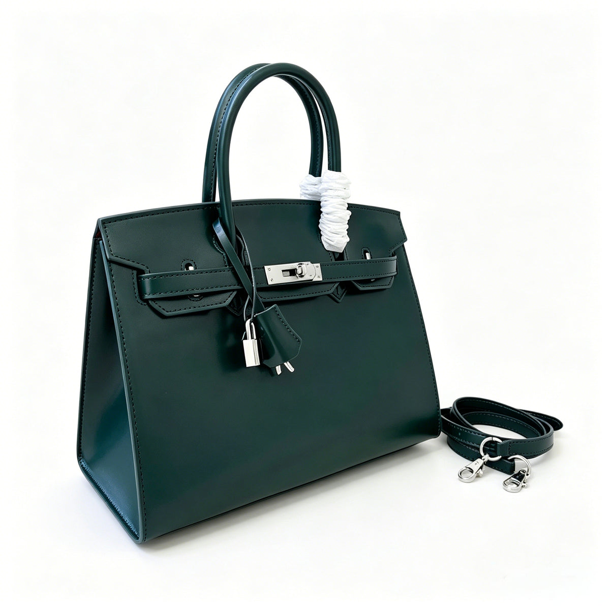 Birkin 30 Style Sellier in Vert Cypress Smooth Leather (Palladium Hardware) — Timeless Structured Handbag