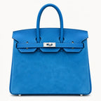 Birkin 25 Retourne in Bleu Zanzibar Swift Leather and Suede Grizzly (Palladium Hardware) — Polished Top-Handle Bag