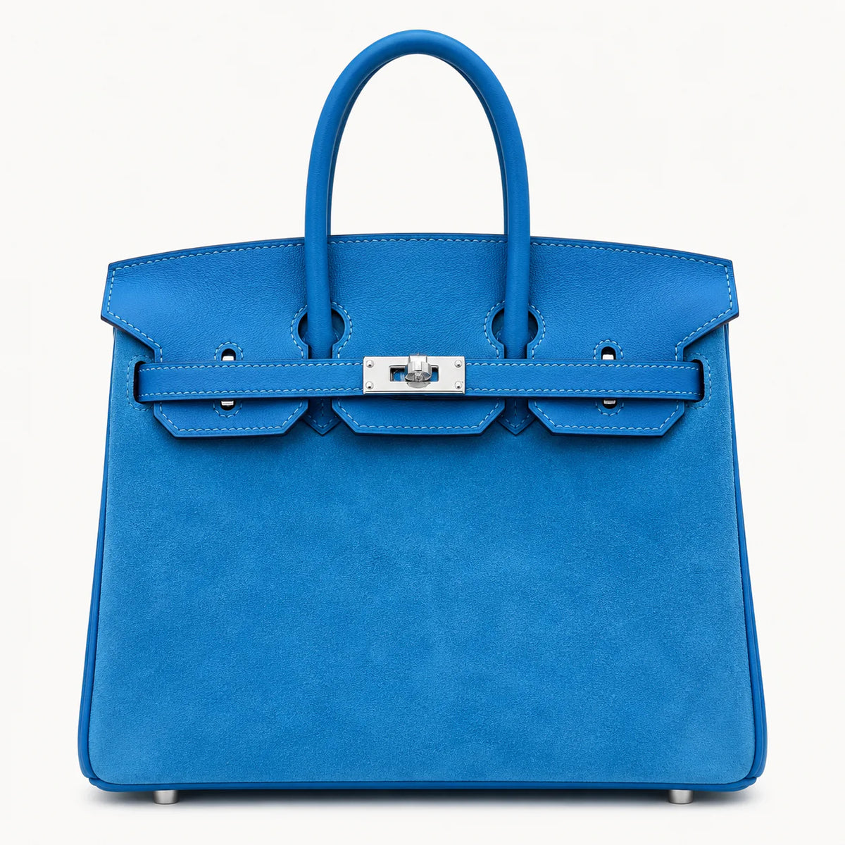 Birkin 25 Retourne in Bleu Zanzibar Swift Leather and Suede Grizzly (Palladium Hardware) — Polished Top-Handle Bag