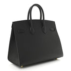 Birkin Sellier 25 Black Epsom Leather Gold Hardware — Polished Top-Handle Bag