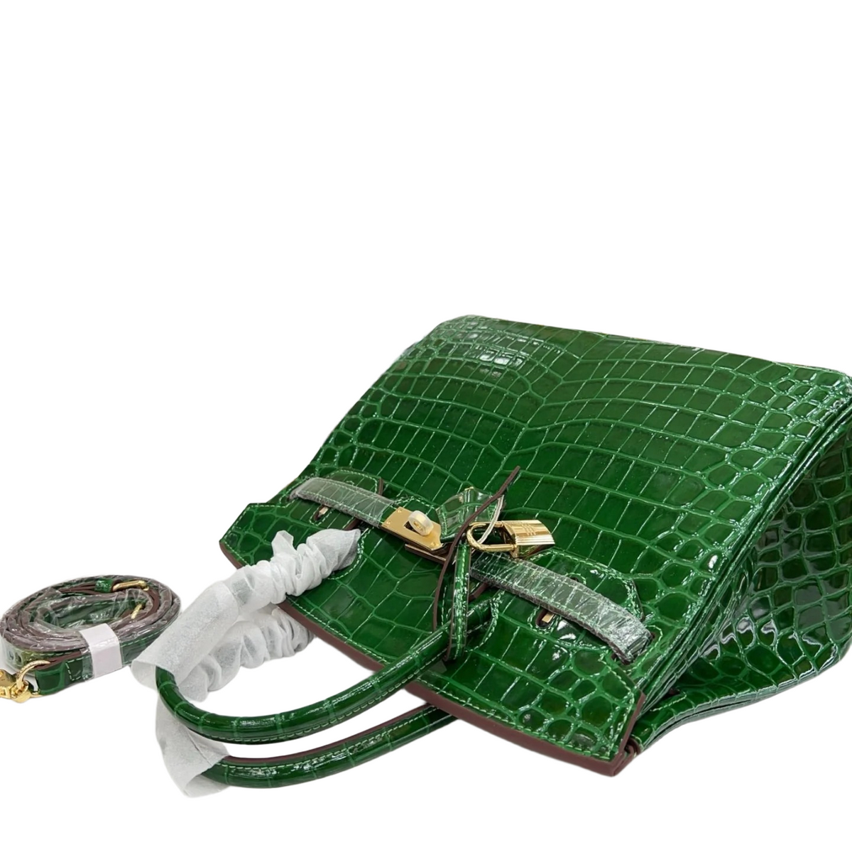 Retourne in Vert Crocodile-Embossed Leather (Gold Hardware) — Sophisticated Tote Style