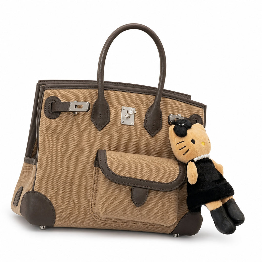 Birkin Cargo 30 Ebène Swift Leather and Khaki Canvas Multi-Pocket Bag — Classic Hand-Carry Tote