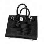 Mini Birkin 20cm Outer Stitching Tote Bag in Black Lizard Pattern — Distinctive Carryall Silhouette