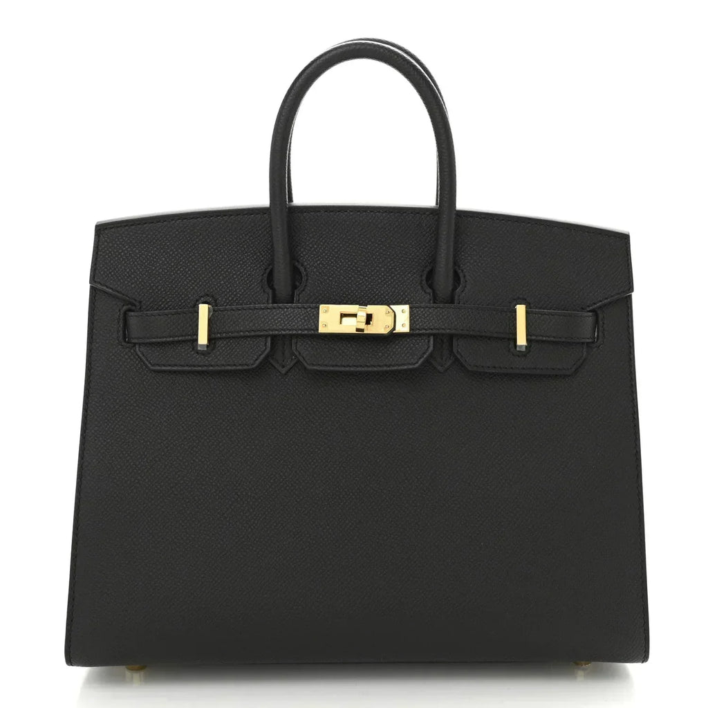 Birkin Sellier 25 Black Epsom Leather Gold Hardware — Polished Top-Handle Bag