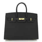 Birkin Sellier 25 Black Epsom Leather Gold Hardware — Polished Top-Handle Bag