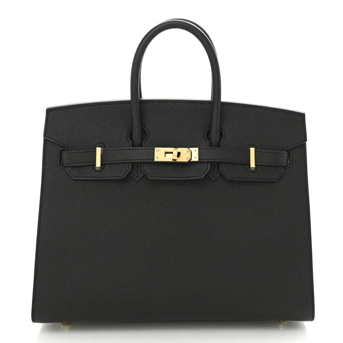 Birkin Sellier 25 Black Epsom Leather Gold Hardware — Polished Top-Handle Bag