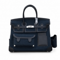 Birkin Cargo 35 in Bleu Encre Toile Goéland and Noir Swift Leather (Palladium Hardware) — Elegant Hand-Carry Design