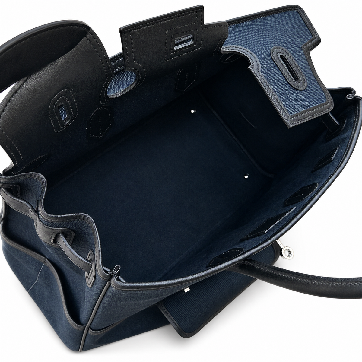 Birkin Cargo 35 in Bleu Encre Toile Goéland and Noir Swift Leather (Palladium Hardware) — Elegant Hand-Carry Design