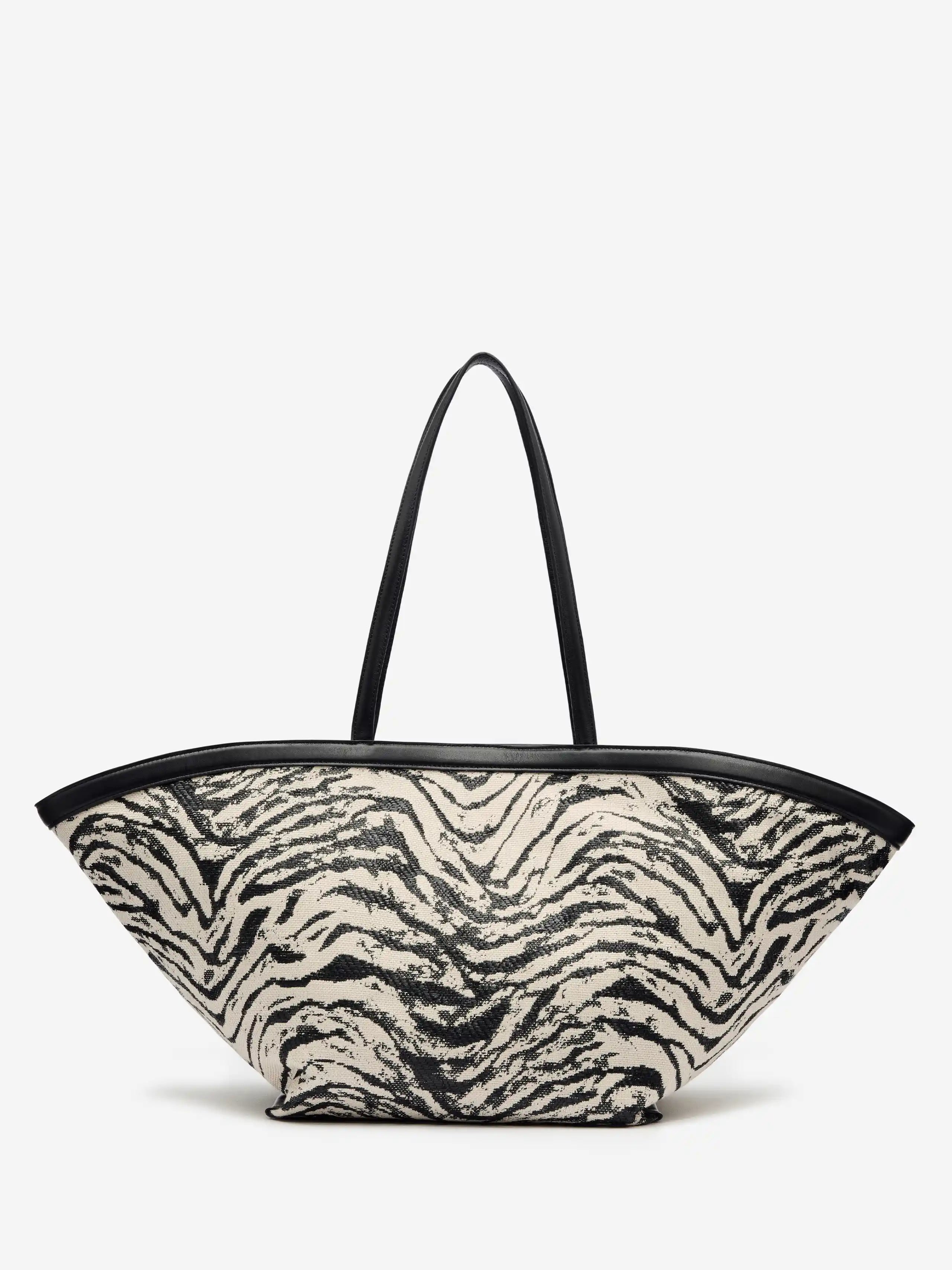Multi Print Faux Leather Trim Vacation Casual Matching Large Tote Bag