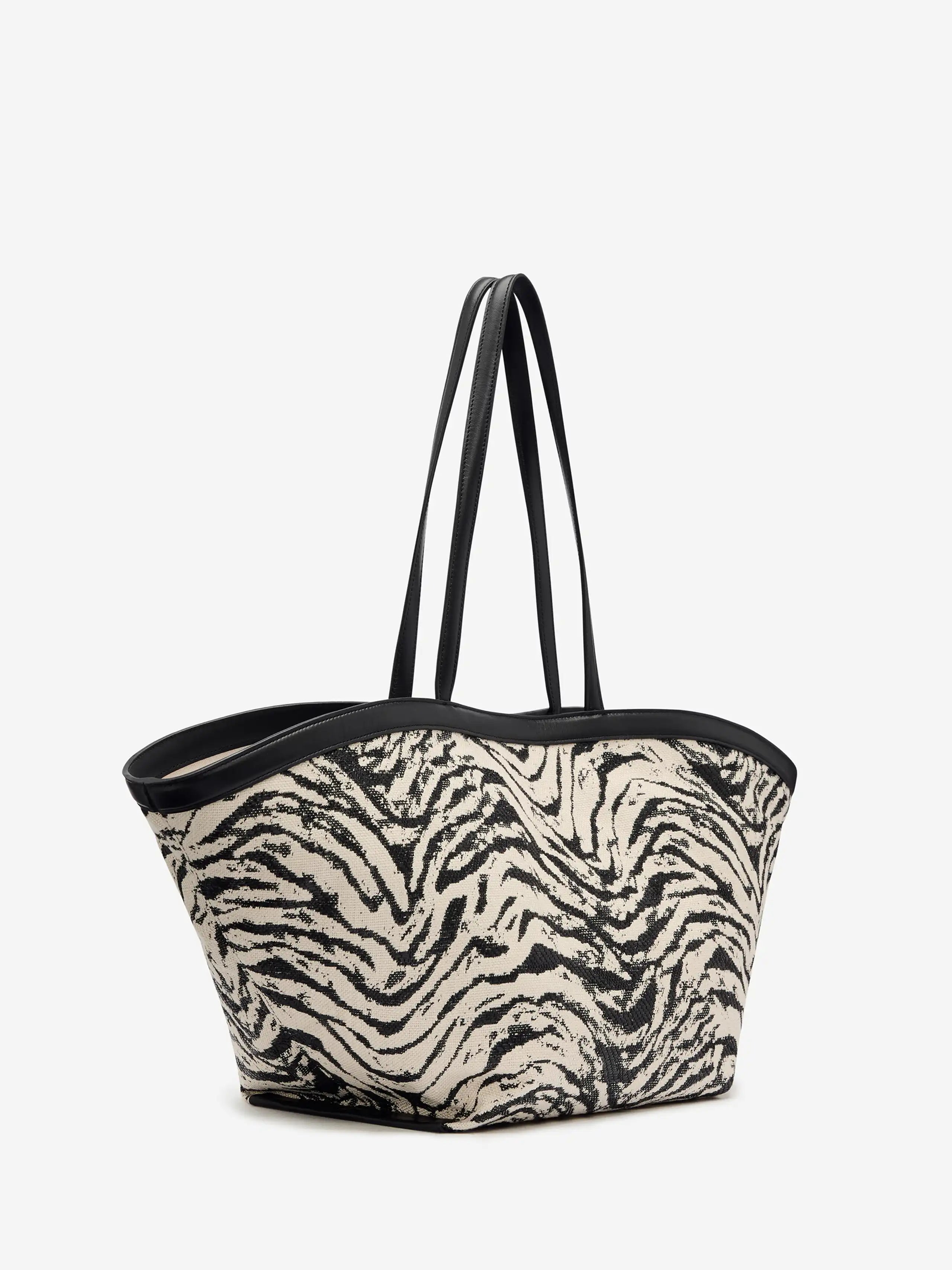 Multi Print Faux Leather Trim Vacation Casual Matching Large Tote Bag
