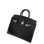 Hermès Birkin 25 Sellier Noir Box Calf Leather Silver Hardware — Polished Top-Handle Bag