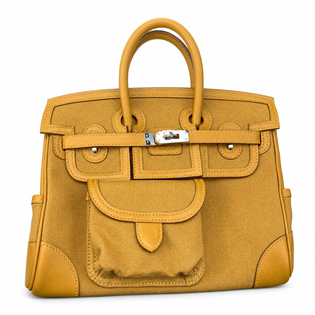 Birkin Cargo 25 in Sesame Toile Goéland and Swift Leather (Palladium Hardware) — Timeless Structured Handbag