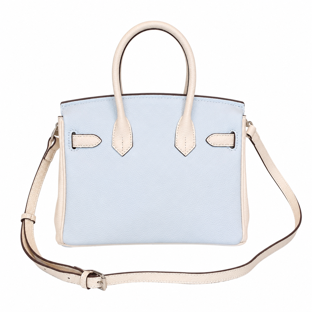 Birkin 25/30 Retourne Bi-Color in Bleu Brume and Craie Togo Leather (Palladium Hardware) — Polished Top-Handle Bag