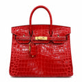 Birkin Style 25/30/35 Retourne in Rouge Vif Crocodile-Embossed Leather (Gold Hardware) — Sophisticated Tote Style