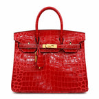 Birkin Style 25/30/35 Retourne in Rouge Vif Crocodile-Embossed Leather (Gold Hardware) — Sophisticated Tote Style