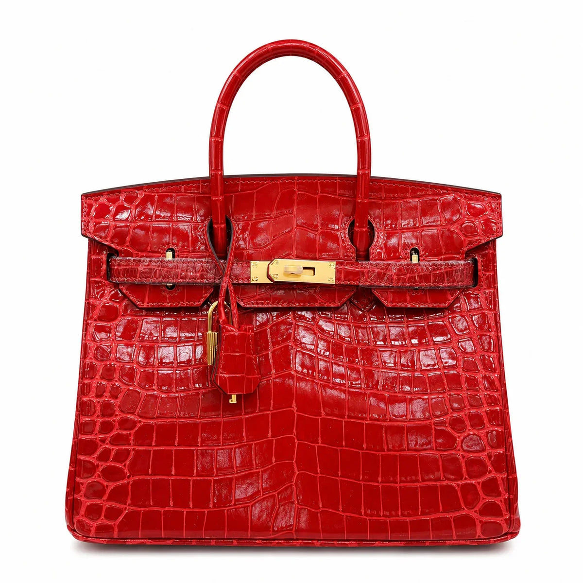 Birkin Style 25/30/35 Retourne in Rouge Vif Crocodile-Embossed Leather (Gold Hardware) — Sophisticated Tote Style