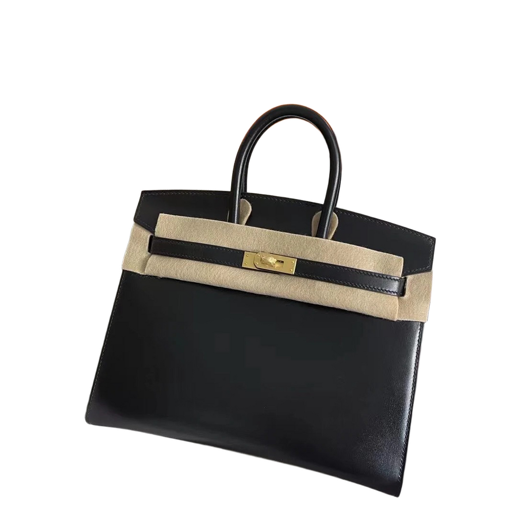 Birkin 25 Sellier Noir Box Calf Leather Gold Hardware — Streamlined Structured Bag