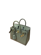 Mini Birkin 20cm Outer Stitching Tote Bag in Sage Green Crocodile Pattern — Polished Top-Handle Bag