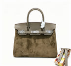 Birkin 30 Etoupe Swift Leather and Suede Splicing Bag — Distinctive Carryall Silhouette