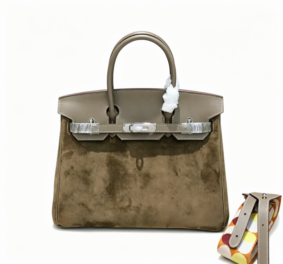 Birkin 30 Etoupe Swift Leather and Suede Splicing Bag — Distinctive Carryall Silhouette