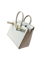 Mini Birkin 20cm Outer Stitching Tote Bag in Pure White Crocodile Pattern — Refined Structured Tote