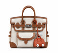Multi-Pocket Birkin Cargo 25cm Tote in Gold Brown Leather & Canvas — Polished Top-Handle Bag