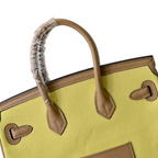 Birkin Cargo 25 Sesame and Lime Yellow Swift Leather Splicing Canvas Bag — Timeless Structured Handbag